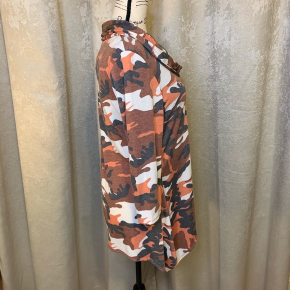 Coco Bianco Orange Brown Camo Fall Tones Cowl Neck Tunic 3/4 Sleeve NWT Size M - Picture 7 of 16